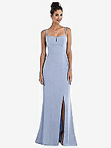 Front View Thumbnail - Sky Blue Notch Crepe Trumpet Gown with Front Slit