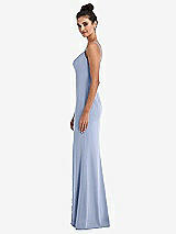 Side View Thumbnail - Sky Blue Notch Crepe Trumpet Gown with Front Slit