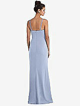 Rear View Thumbnail - Sky Blue Notch Crepe Trumpet Gown with Front Slit
