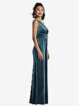 Side View Thumbnail - Dutch Blue One-Shoulder Draped Velvet Maxi Dress
