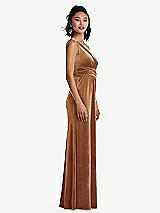 Side View Thumbnail - Golden Almond One-Shoulder Draped Velvet Maxi Dress