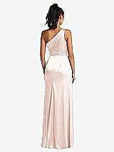 Rear View Thumbnail - Blush One-Shoulder Draped Satin Maxi Dress