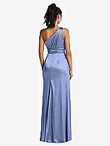 Rear View Thumbnail - Periwinkle - PANTONE Serenity One-Shoulder Draped Satin Maxi Dress