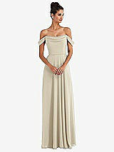 Front View Thumbnail - Champagne Off-the-Shoulder Draped Neckline Maxi Dress