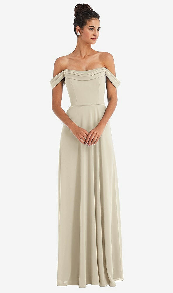 Front View - Champagne Off-the-Shoulder Draped Neckline Maxi Dress