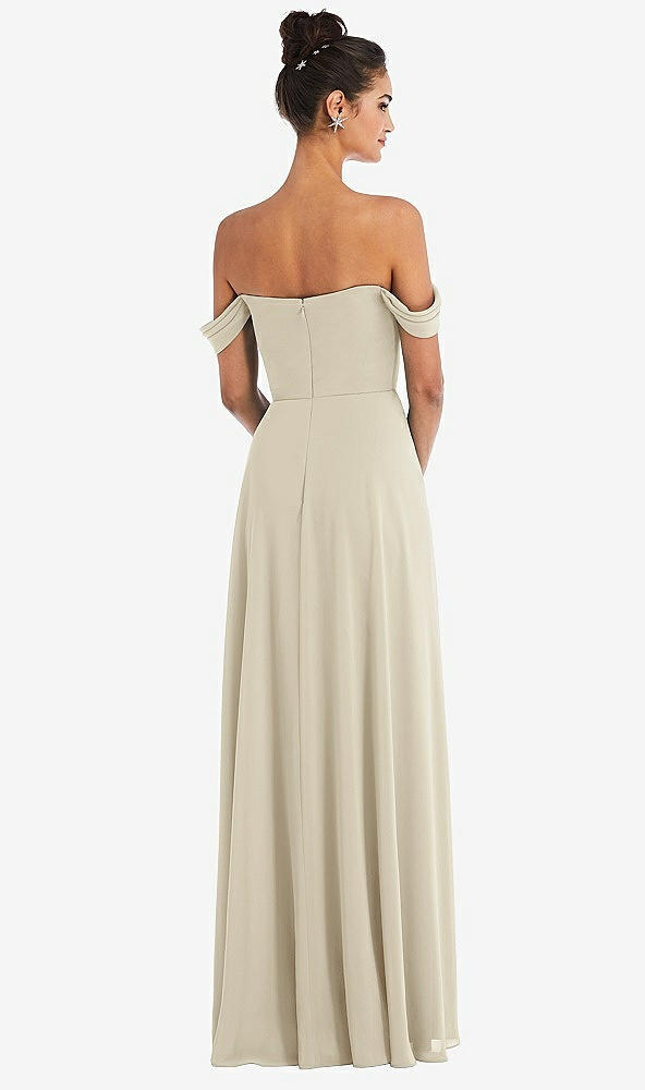 Back View - Champagne Off-the-Shoulder Draped Neckline Maxi Dress