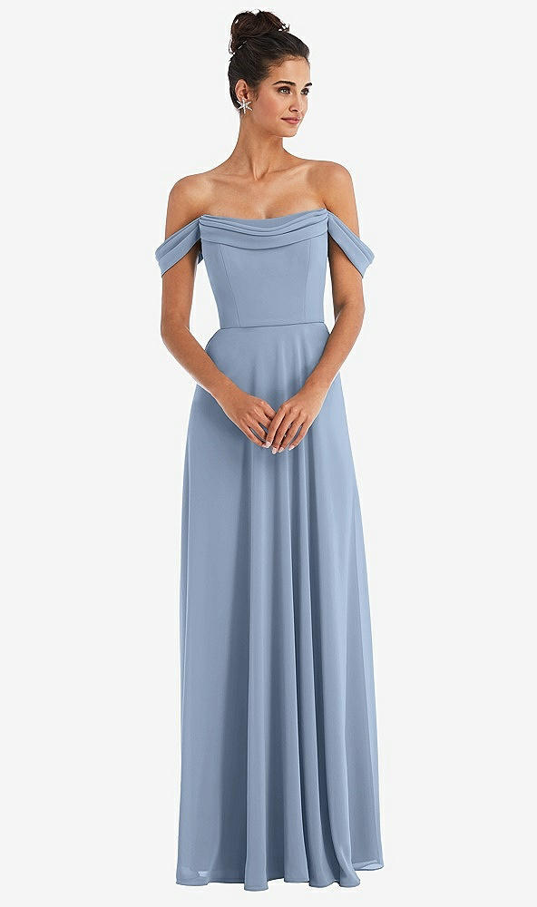 Front View - Cloudy Off-the-Shoulder Draped Neckline Maxi Dress