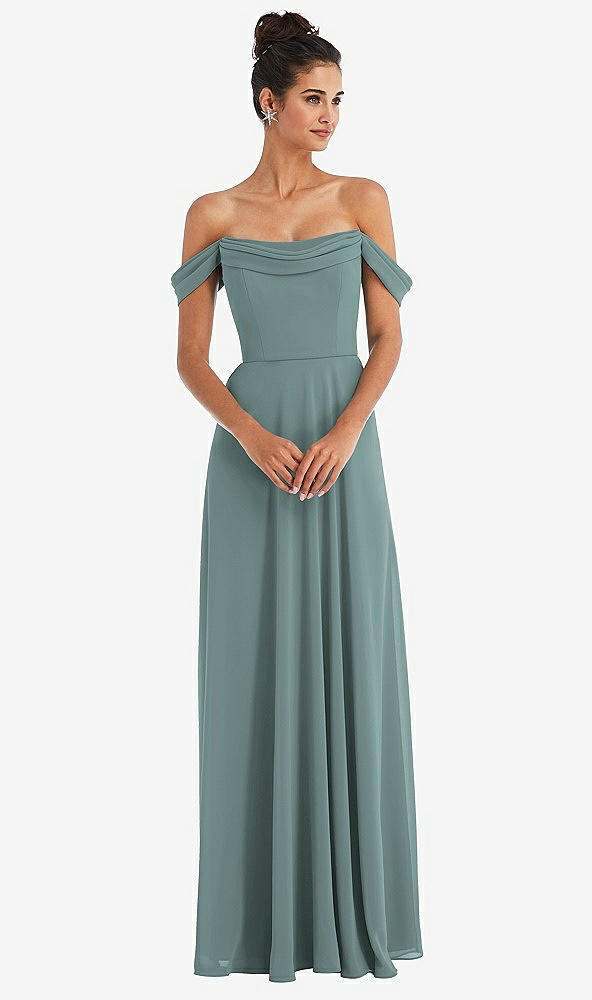 Front View - Icelandic Off-the-Shoulder Draped Neckline Maxi Dress