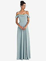 Front View Thumbnail - Morning Sky Off-the-Shoulder Draped Neckline Maxi Dress