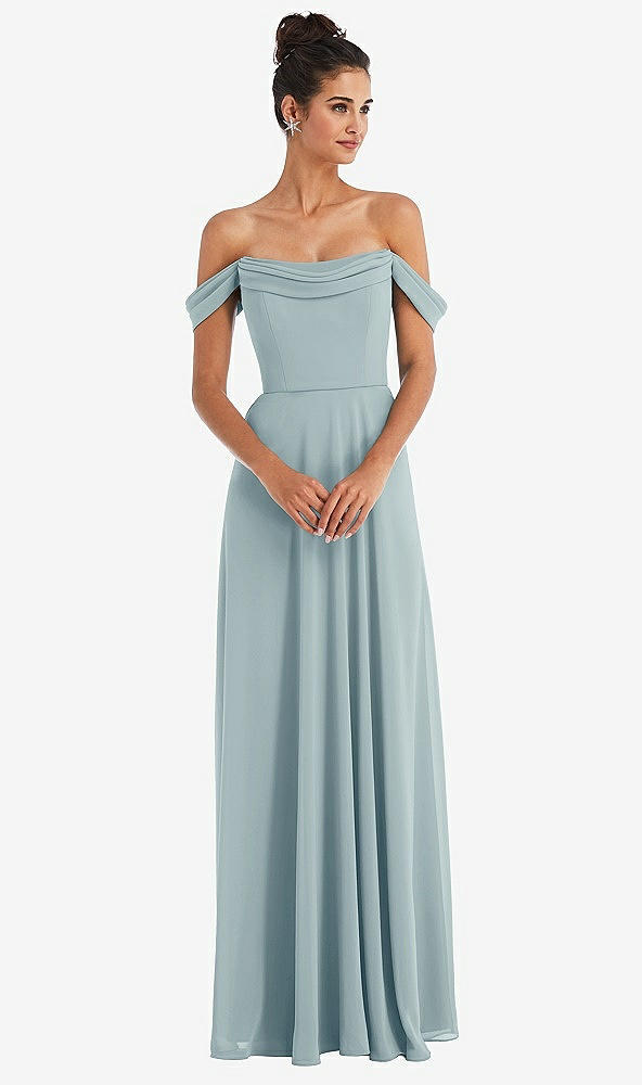 Front View - Morning Sky Off-the-Shoulder Draped Neckline Maxi Dress