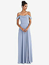 Front View Thumbnail - Sky Blue Off-the-Shoulder Draped Neckline Maxi Dress
