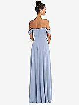 Rear View Thumbnail - Sky Blue Off-the-Shoulder Draped Neckline Maxi Dress