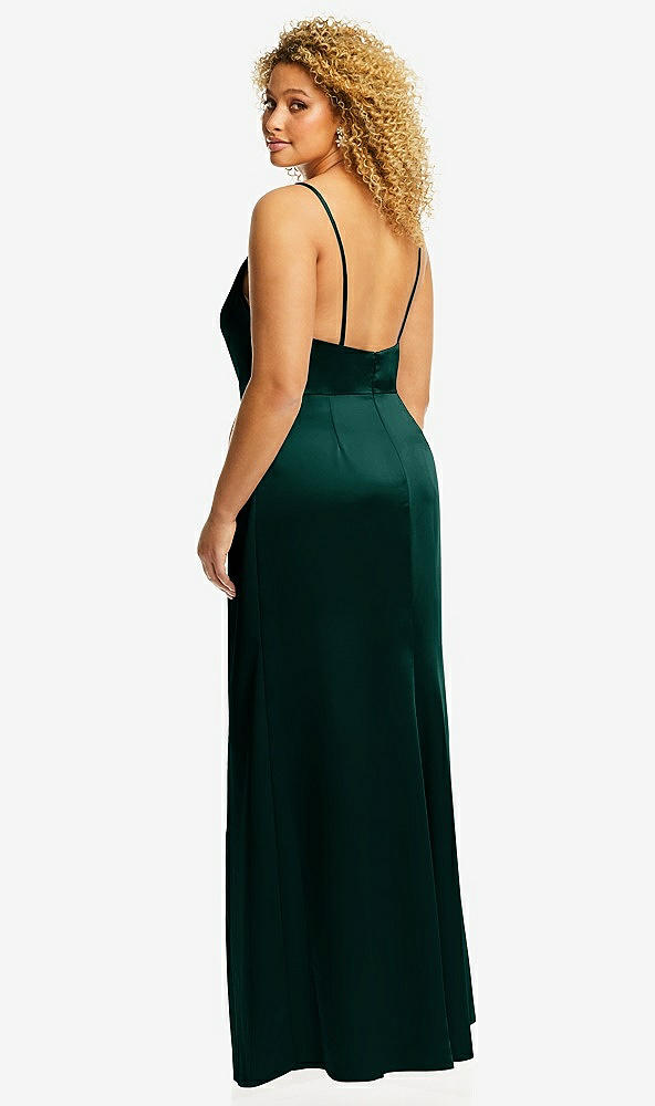 Back View - Evergreen Cowl-Neck Draped Wrap Maxi Dress with Front Slit