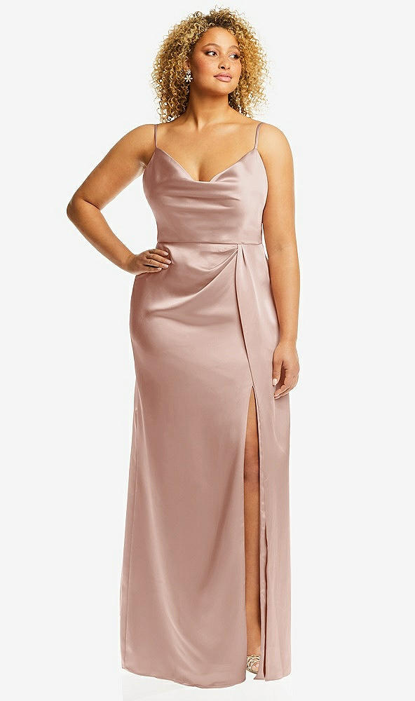 Front View - Toasted Sugar Cowl-Neck Draped Wrap Maxi Dress with Front Slit