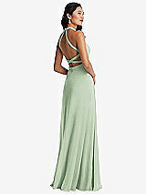 Front View Thumbnail - Celadon Stand Collar Halter Maxi Dress with Criss Cross Open-Back