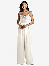 Front View Thumbnail - Ivory Cowl-Neck Spaghetti Strap Maxi Jumpsuit with Pockets