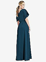Rear View Thumbnail - Atlantic Blue One-Shoulder Sleeved Blouson Trumpet Gown