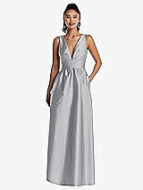 Front View Thumbnail - French Gray Plunging Neckline Maxi Dress with Pockets