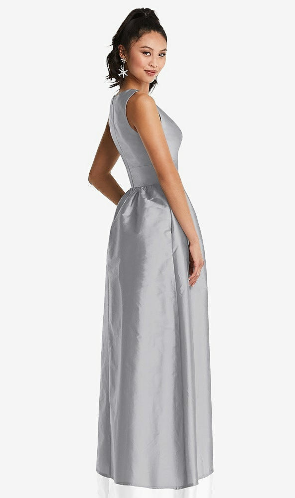 Back View - French Gray Plunging Neckline Maxi Dress with Pockets