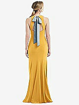 Front View Thumbnail - NYC Yellow & Mist Cutout Open-Back Halter Maxi Dress with Scarf Tie