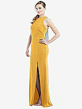 Side View Thumbnail - NYC Yellow & Mist Cutout Open-Back Halter Maxi Dress with Scarf Tie