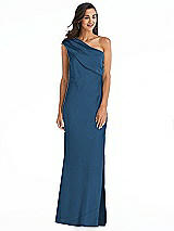 Alt View 1 Thumbnail - Dusk Blue Draped One-Shoulder Convertible Maxi Slip Dress