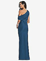 Rear View Thumbnail - Dusk Blue Draped One-Shoulder Convertible Maxi Slip Dress