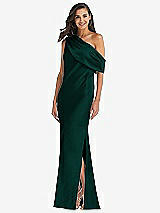 Front View Thumbnail - Evergreen Draped One-Shoulder Convertible Maxi Slip Dress