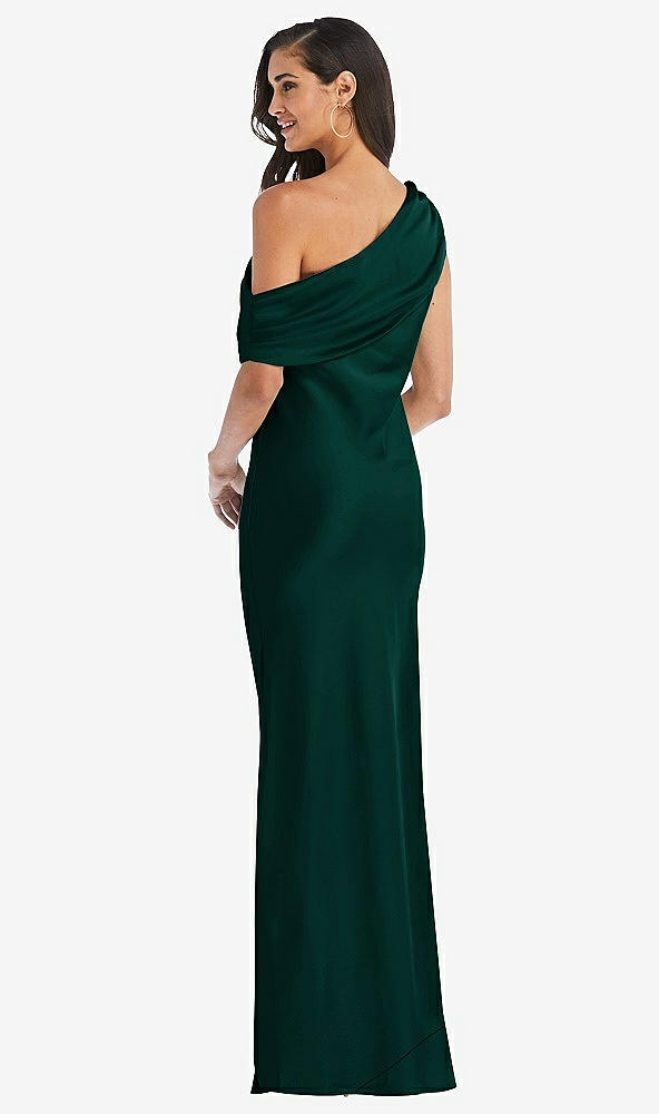 Back View - Evergreen Draped One-Shoulder Convertible Maxi Slip Dress