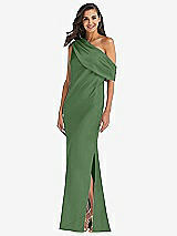 Front View Thumbnail - Vineyard Green Draped One-Shoulder Convertible Maxi Slip Dress