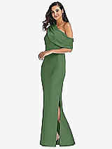 Side View Thumbnail - Vineyard Green Draped One-Shoulder Convertible Maxi Slip Dress