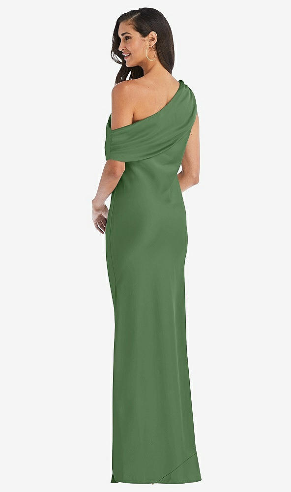 Back View - Vineyard Green Draped One-Shoulder Convertible Maxi Slip Dress