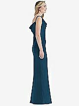Side View Thumbnail - Atlantic Blue Asymmetrical One-Shoulder Cowl Maxi Slip Dress