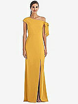 Front View Thumbnail - NYC Yellow Off-the-Shoulder Tie Detail Trumpet Gown with Front Slit