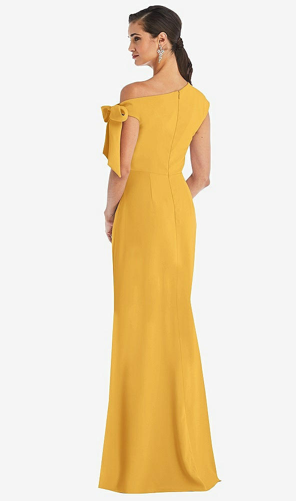 Back View - NYC Yellow Off-the-Shoulder Tie Detail Trumpet Gown with Front Slit