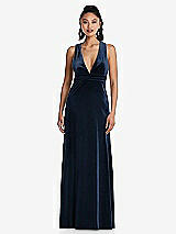 Front View Thumbnail - Midnight Navy Plunging Neckline Velvet Maxi Dress with Criss Cross Open-Back