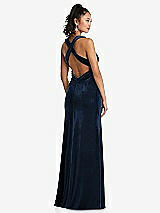 Rear View Thumbnail - Midnight Navy Plunging Neckline Velvet Maxi Dress with Criss Cross Open-Back