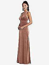 Side View Thumbnail - Tawny Rose Plunging Neckline Velvet Maxi Dress with Criss Cross Open-Back