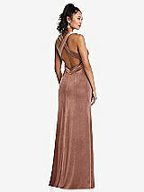 Rear View Thumbnail - Tawny Rose Plunging Neckline Velvet Maxi Dress with Criss Cross Open-Back