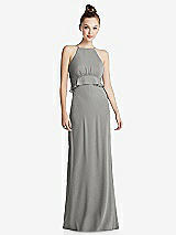 Front View Thumbnail - Chelsea Gray Bias Ruffle Empire Waist Halter Maxi Dress with Adjustable Straps