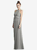 Side View Thumbnail - Chelsea Gray Bias Ruffle Empire Waist Halter Maxi Dress with Adjustable Straps