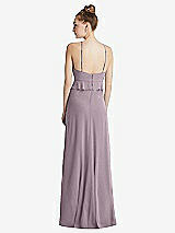Rear View Thumbnail - Lilac Dusk Bias Ruffle Empire Waist Halter Maxi Dress with Adjustable Straps