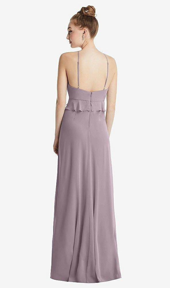 Back View - Lilac Dusk Bias Ruffle Empire Waist Halter Maxi Dress with Adjustable Straps