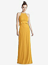 Front View Thumbnail - NYC Yellow Bias Ruffle Empire Waist Halter Maxi Dress with Adjustable Straps