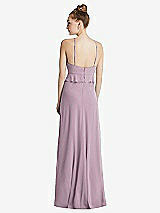 Rear View Thumbnail - Suede Rose Bias Ruffle Empire Waist Halter Maxi Dress with Adjustable Straps