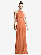 Front View Thumbnail - Sweet Melon Bias Ruffle Empire Waist Halter Maxi Dress with Adjustable Straps