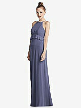 Side View Thumbnail - French Blue Bias Ruffle Empire Waist Halter Maxi Dress with Adjustable Straps