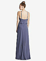 Rear View Thumbnail - French Blue Bias Ruffle Empire Waist Halter Maxi Dress with Adjustable Straps