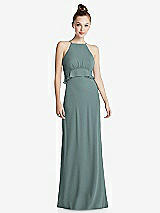 Front View Thumbnail - Icelandic Bias Ruffle Empire Waist Halter Maxi Dress with Adjustable Straps