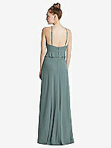Rear View Thumbnail - Icelandic Bias Ruffle Empire Waist Halter Maxi Dress with Adjustable Straps